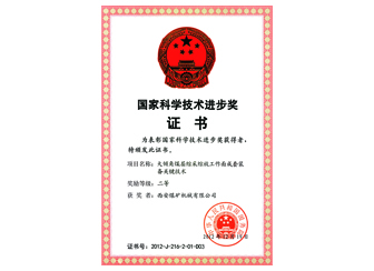 2012年大倾角煤层综采综放工作面成套装备关键技术获“国家科学技术进步奖二等奖”